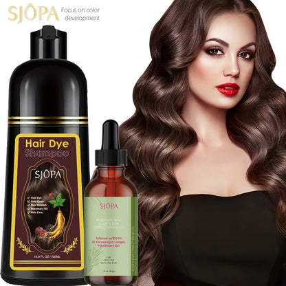 Hair Dye Kit 3-in-1 Color Shampoo with Rosemary Hair Oil - Natural Safe Formula Quick Coloring Gentle on Skin Unisex 500ml Black Brown Red Purple Silver Multi Color