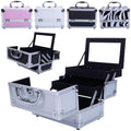 Professional Makeup Train Case, Large Capacity Aluminum Cosmetic Trolley Organizer, Portable Jewelry Storage Box with Adjustable Dividers & Lockable Keys, Travel Makeup Artist Tool Box