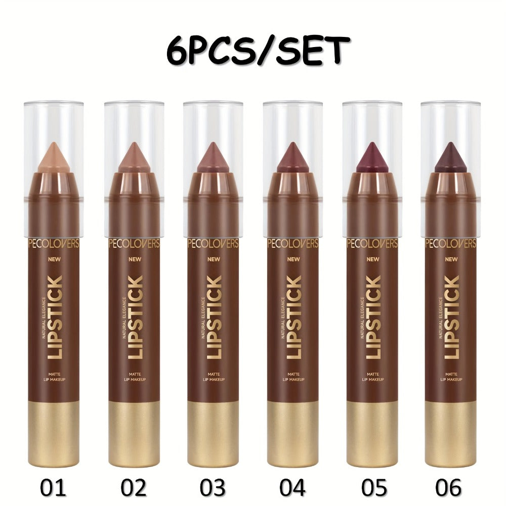Matte Lip Liner Set 6 Pcs – Long Lasting Smooth Contouring Non-Smearing Lip Pencil, Various Shades to Outline & Fill Lips, Precise Definition for All Skin Tones