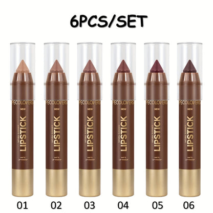 Matte Lip Liner Set 6 Pcs – Long Lasting Smooth Contouring Non-Smearing Lip Pencil, Various Shades to Outline & Fill Lips, Precise Definition for All Skin Tones