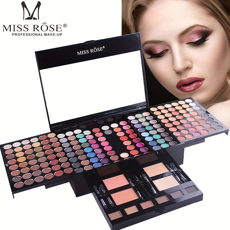 [Easter Mother's Day] MISS ROSE 190-Color All-in-One Full Face Makeup Palette Kit, 4-in-1 Eyeshadow Blush Powder Eyebrow, Durable Fadeless Shiny Natural Foundation, 8 Brushes Mirror Set, Professional For Women Girls Beginners, Perfect Gift For Easter & Mo