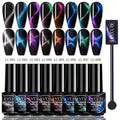LILYCUTE 0.24oz 8pcs of Black Crystal Cat Magnetic Gel Nail Polish with Aurora Glitter, Semi-Permanent Gel for Nail Art, No Base Color Required