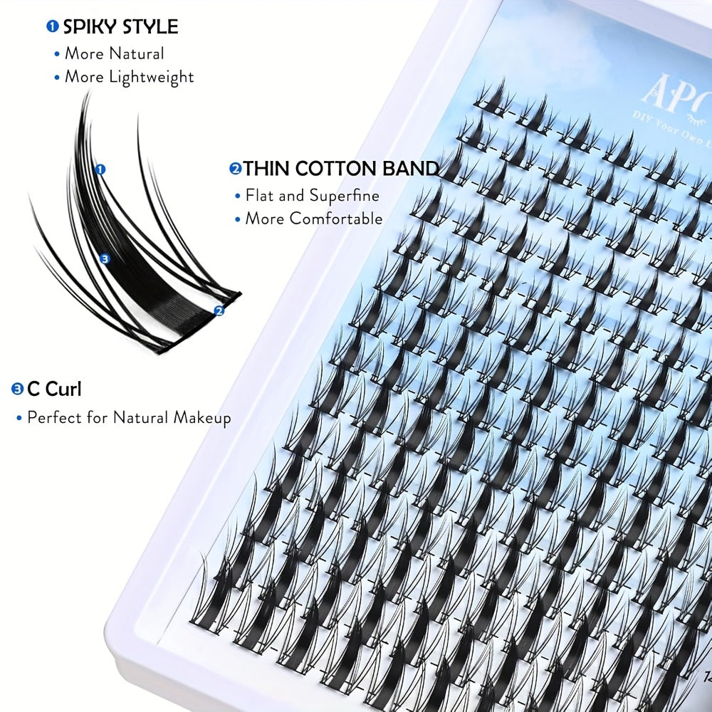 Fairy Lash Clusters Kit 8mm-18mm Manga C Curl Anime Eyelash Extension Kit Individual Spike Lashes DIY Volume Natural with Spikes Wet-Look Spiky