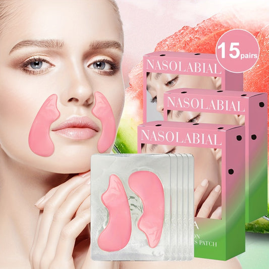 Smile Lines Patches with Watermelon Collagen – Niacinamide & Caffeine Nasolabial Fold Mask, Deep Moisturizing & Firming Face Patches, 15 Pairs (3 Boxes)