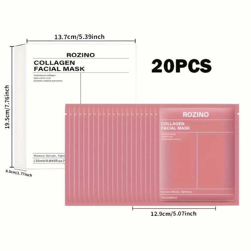 ROZINO 20pcs Collagen Mask, Deeply Moisturizing, A Night-time Hydrating Mask, A Skin Care Product Suitable for Sensitive Skin
