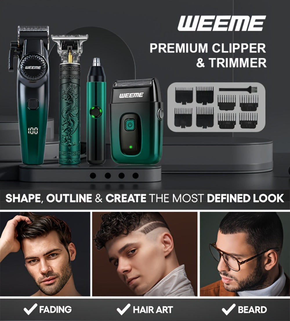[Ideal Gift] 1/2/4Pcs Advanced Gradient Green Design Electric Grooming Kit: A Hair Clipper, Electric Shaver, Beard Trimmer, And Ear And Nose Hair Trimmer, Ideal Gift For Your Husband, Boyfriend, Father Day Gift. Just This One Set Is Enough To Get Handsome
