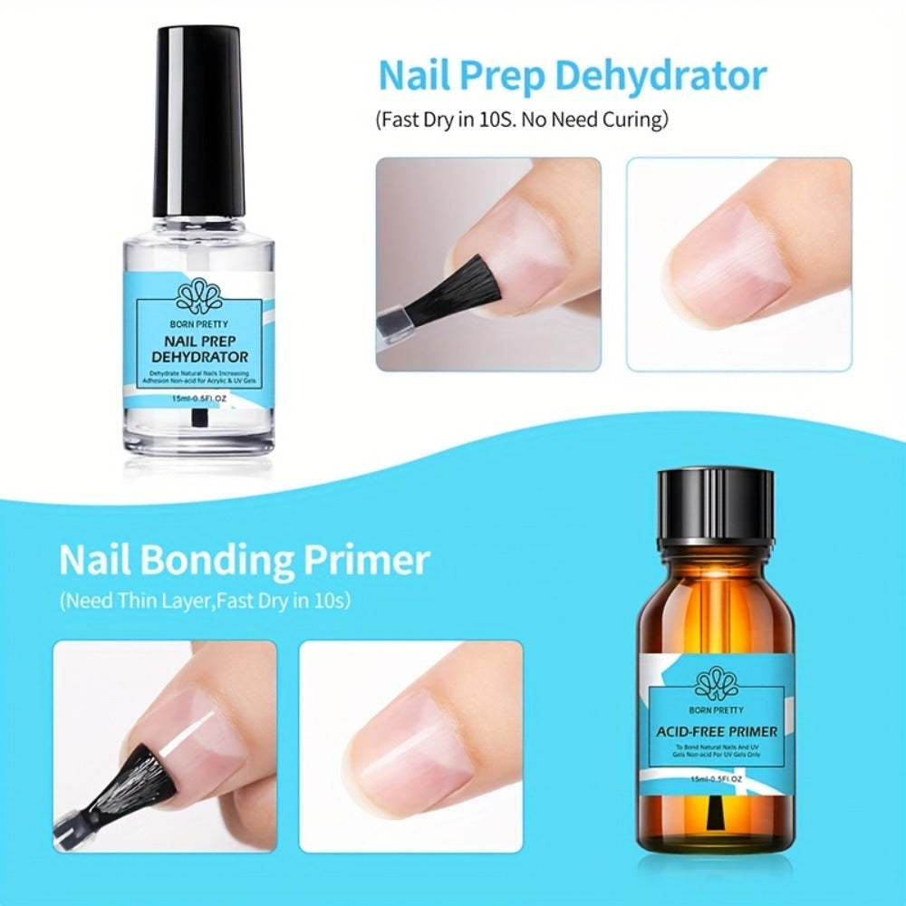 BORN PRETTY 4pcs/Set 0.34oz Super Top Coat And Base Gel Nail Polish for Gel Polish Nail Prep Dehydrator And Nail Primer Semi-permanent Varnish Nail Supplies
