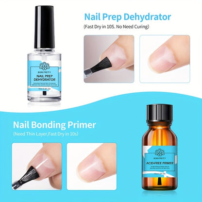 Gel Nail Polish Base Coat & Top Coat Kit 4pcs - Nail Prep Dehydrator, Primer, Base Gel & Super Top Coat Set for Semi-Permanent Gel Manicure, 15ml & 10ml