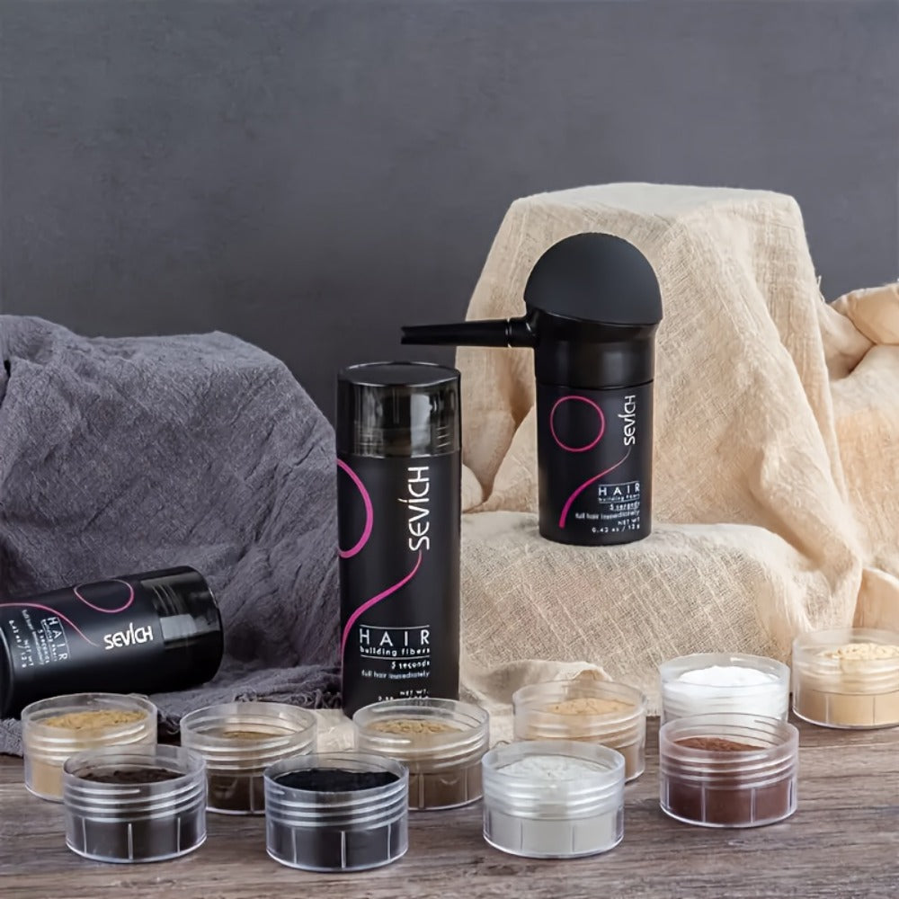 Hair Thickening Fibers Set 2-in-1 with Applicator - Natural Volume & Fuller Look for Thinning Hair, All Hair Types, 8 Colors, 3pcs or 4pcs Set