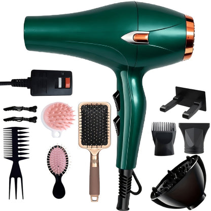 Professional Hair Dryer Set with Accessories - Brushless Motor Blow Dryer Kit with Concentrator Nozzle Comb Clip 2 Modes 3 Speeds for Home Travel Salon Black White Blue Green