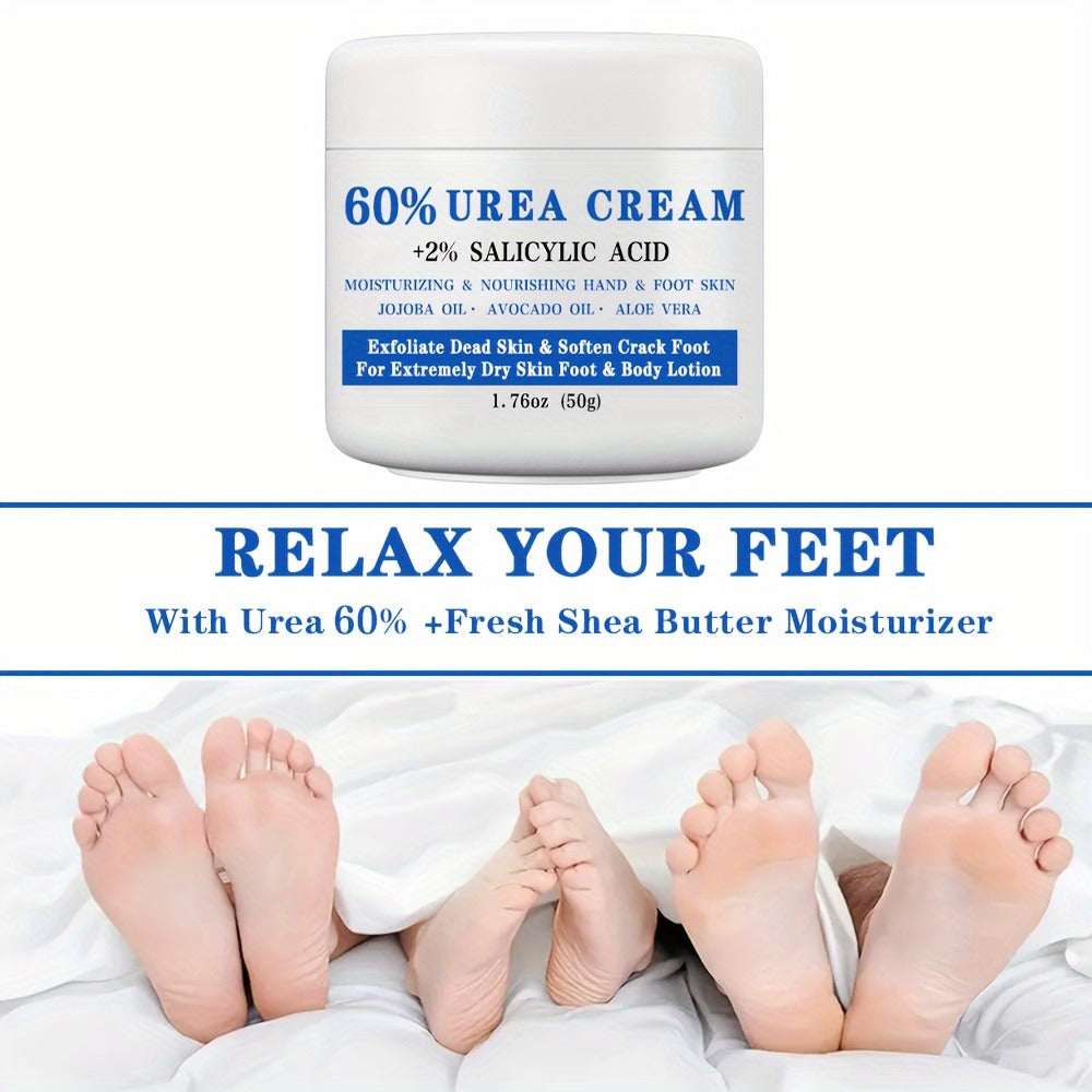 [Perfect Christmas Gift] 60% Urea Cream With 2% Salicylic Acid - Deep Moisturizing And Nourishing Foot And Hand Lotion, Softens Dry, Cracked Skin, Exfoliates Dead Skin, Jojoba Oil And Avocado Oil Infused, Hypoallergenic, 1.76Oz, Gift, Perfect Christmas Gi
