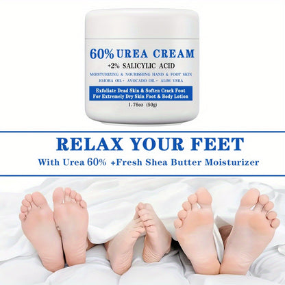 Urea Foot Cream 60% with 2% Salicylic Acid – Deep Moisturizing Hand & Foot Lotion | Softens Dry Cracked Skin | Exfoliates Dead Skin | Jojoba & Avocado Oil | Hypoallergenic 1.76oz