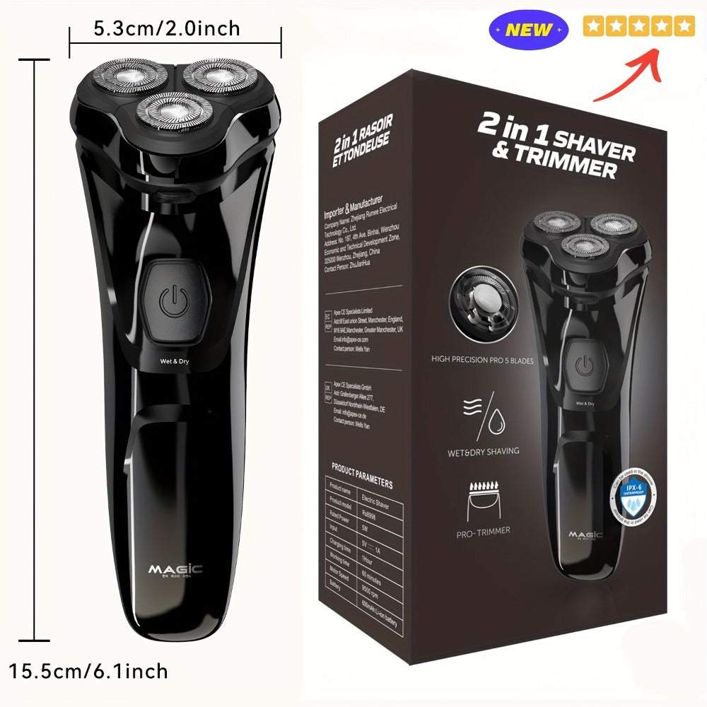Rechargeable Electric Shaver And Trimmer for Men - Travel Razor for Close Shaving with Pop-up Trimmer, 1-Hour Fast Charge, & Easy Clean - Ideal Gift for Father/Husband/Boyfriend