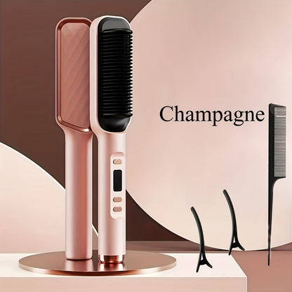 2-in-1 Wet and Dry Hair Straightener Curler Portable Flat Iron with Fast Heat Adjustable Temperature for Home Travel Use Women Champagne