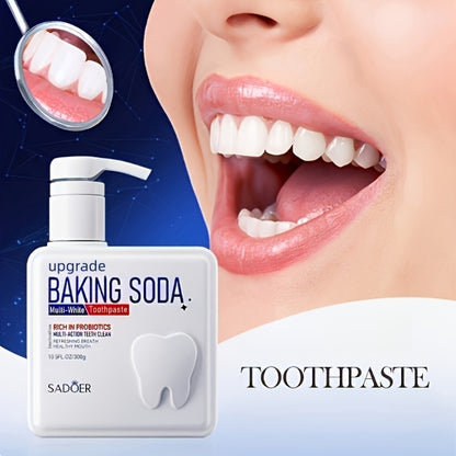 Probiotic Baking Soda Toothpaste with Pump Dispenser, 300g Large Capacity Household Toothpaste for Deep Cleaning, Whitening & Fresh Breath, Family-Size Paste for Daily Oral Care, Brightening Formula
