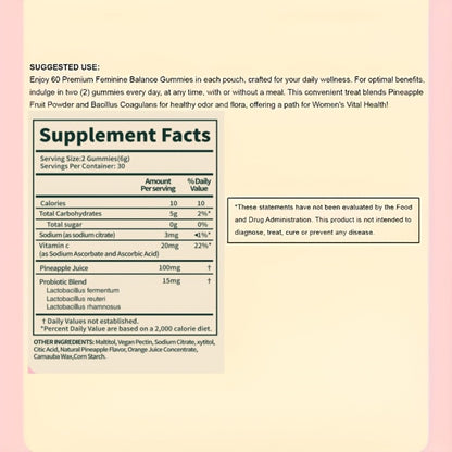 Women's Feminine Balance Gummies — Natural pH Balance & Wellness Support | Hawaiian Pineapple Flavor | Daily Feminine Health Supplement | 60 Gummies | Thoughtful Gift for Women