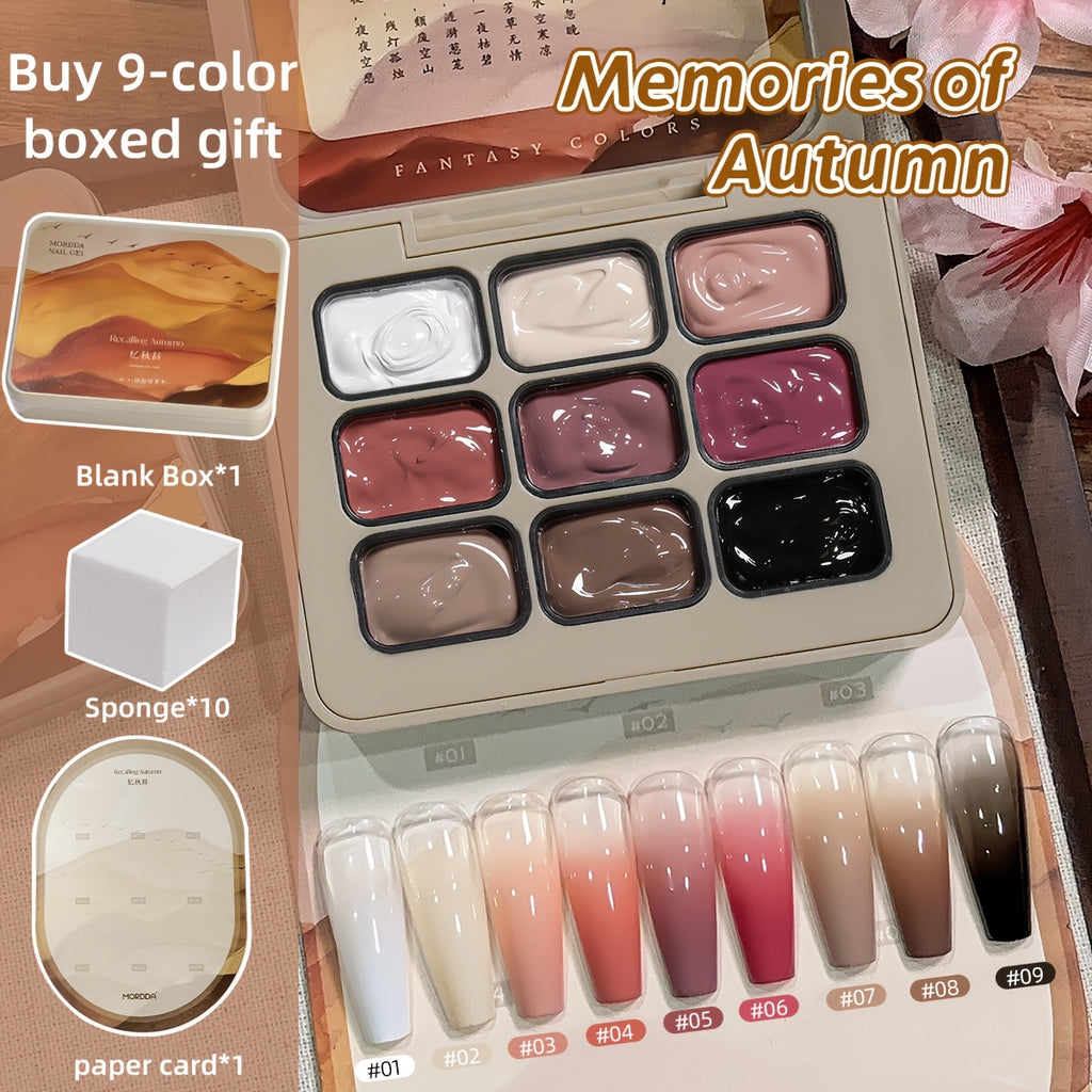 MORDDA Nine Palace Grid Autumn Farewell Complete Set - 2025 New Nail Art Gel with Gradient Effect, Firm and Long-lasting Seasonal Fashionable High Saturation Glossy Women's Nail Selection Salon Quality DIY Art Design