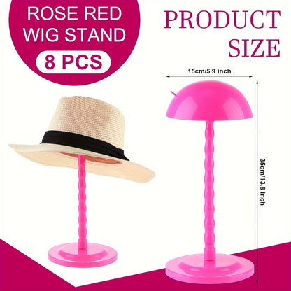 Wig Stand Set 8 Pcs Portable Wig Head Stand for Styling Storage 13.8 Inch Non-Slip Stable Travel Wig Holder Hat Display DIY Practice Stand White Rose Black