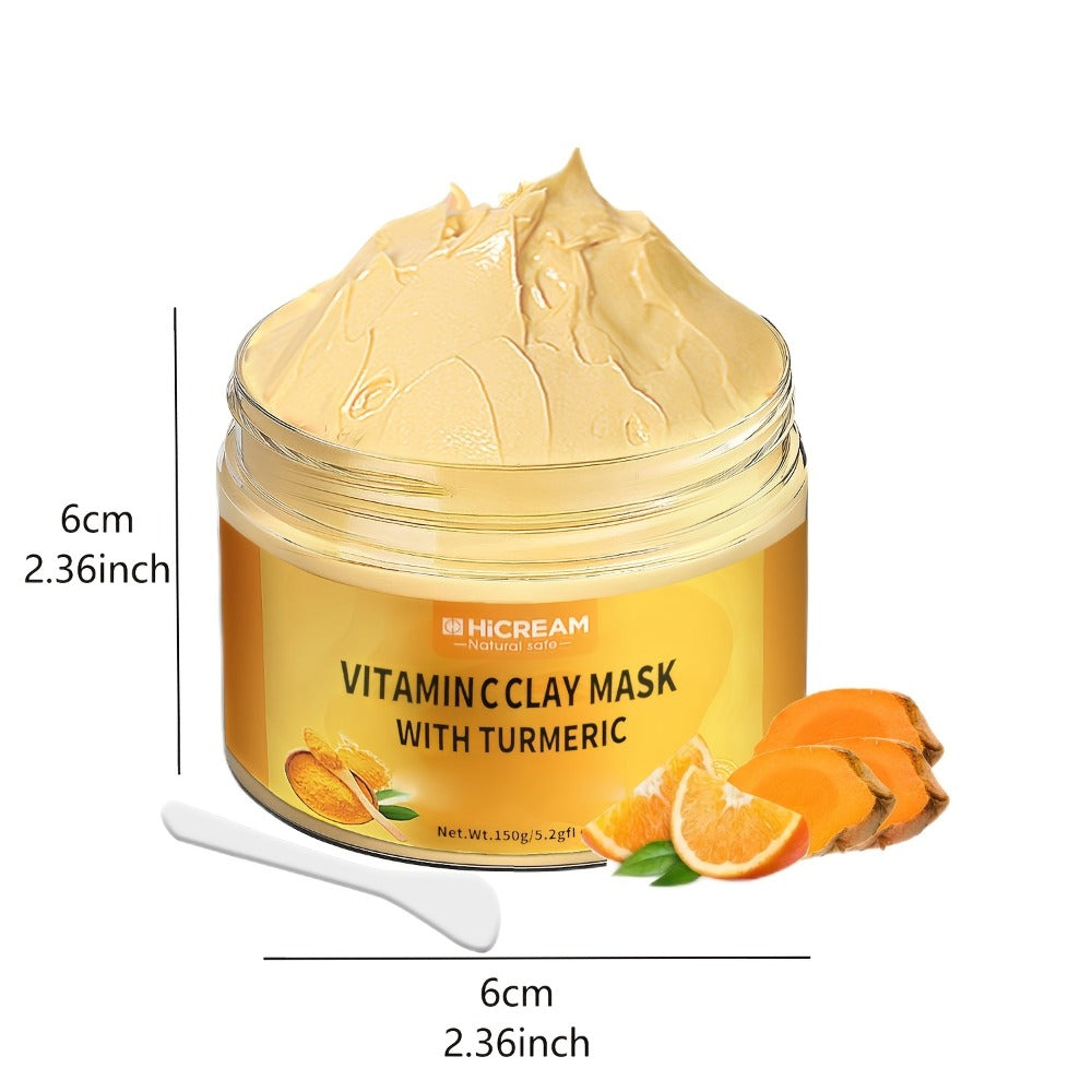 5.29 Oz Turmeric Vitamin C Clay Mask, Turmeric Facial Mud Mask, VC Cleansing Mask. Contains Natural Ingredients: Aloe Vera And Calendula, Making The Skin Fuller And Smoother, Low for Allergenic, Suitable for All Skin Types