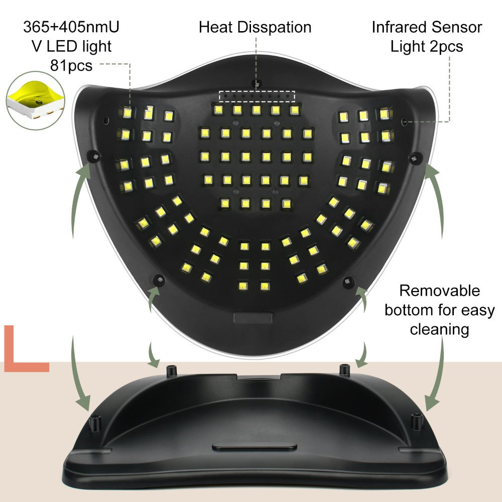 380W Professional /LED Nail Lamp with Auto Sensor & LCD Timer - Fast Gel in 4 Timing Modes (10s/30s/60s/99s), USB-Powered Nail Dryer with One-Touch Button, for Home, Salon, Manicure, Pedicure - Safe Light for Gel Polish Hardening