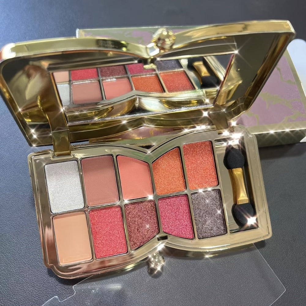 Eyeshadow Palette 10 Colors - Shimmer & Matte Shades with Brush and Mirror, Long Lasting Pigmented Eye Makeup for Festival Party Daily