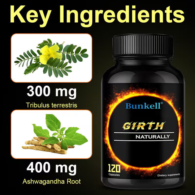 Ashwagandha Zinc Men's Girth & Vitality Supplement – 120 Capsules with Ashwagandha Root Extract, Zinc & Sodium for Daily Male Wellness, Stamina, and Performance Support