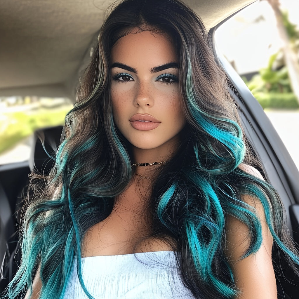 Green Ombre Wig for Women — 24 Inch Mineral Green Synthetic Wig with Rose Inner Mesh Cap, Durable Color Retention, Heat Resistant for Daily Wear Cosplay Festival Halloween Party