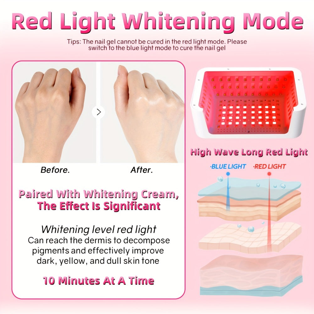 LED Nail Lamp for Two Hands, Not Rechargeable Gel Lamp Professional Nail Light Dryer with Removable Plate 2in 1 Blue & Red Light 4 Timers Auto Sensor Fast for Home & Salon DIY Manicure