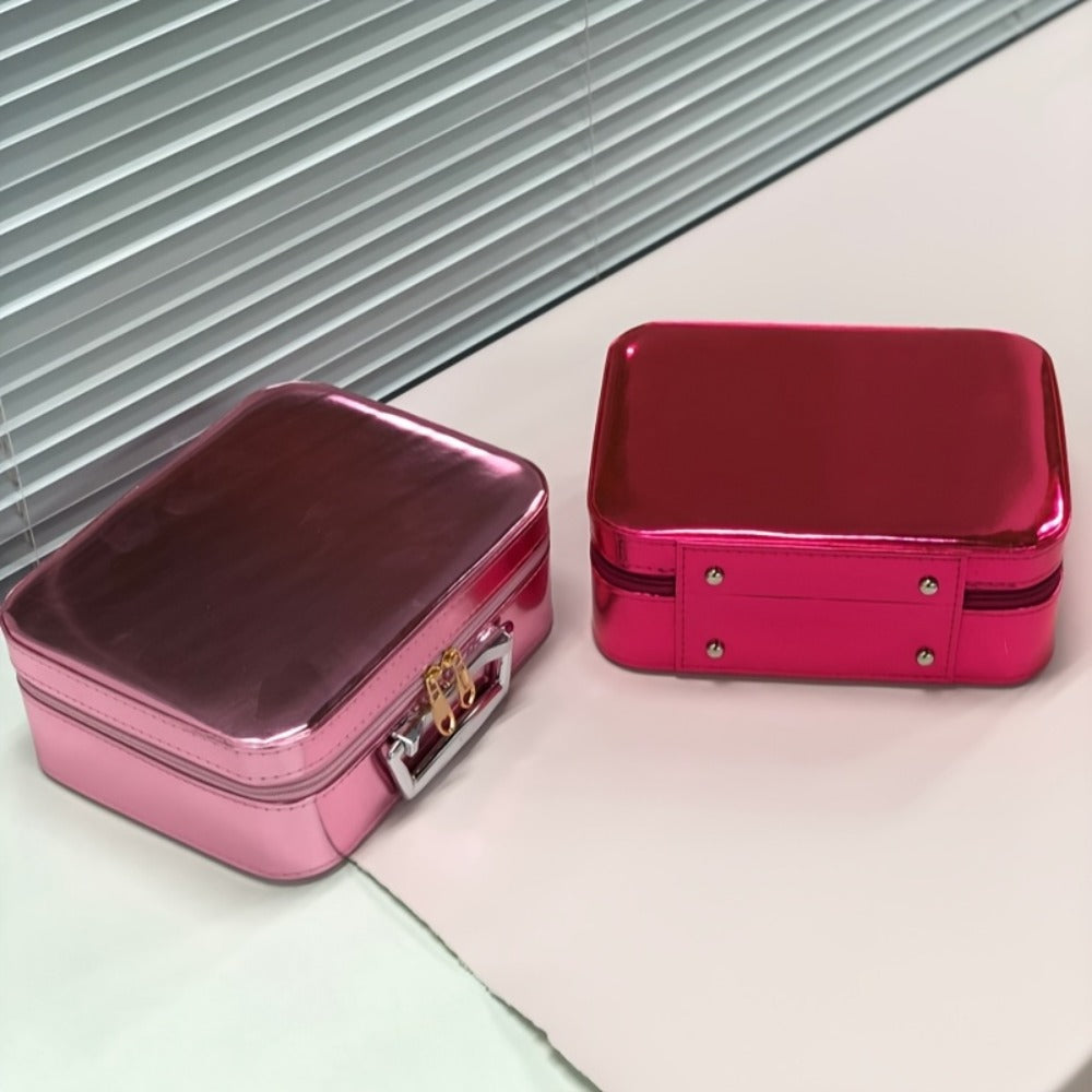 1pc Luxury Hard Shell Makeup Travel Case - Large Capacity Flat-Lay Organizer - Portable Glitter Storage Box for Women, Fits Inside Suitcase, Flash, Storage Bag