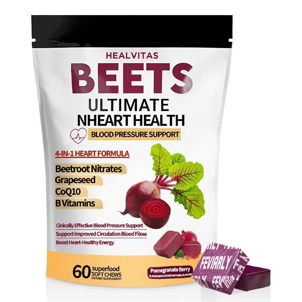 Dietary Supplement in The Form of Beetroot Chewing Tablets - Abundant in Natural Nitrates. A Formula Designed to Support The Circulatory System. Encourages The Production of Nitric Oxide. Contains Concentrated Beetroot Extract. Aids in Sustaining a