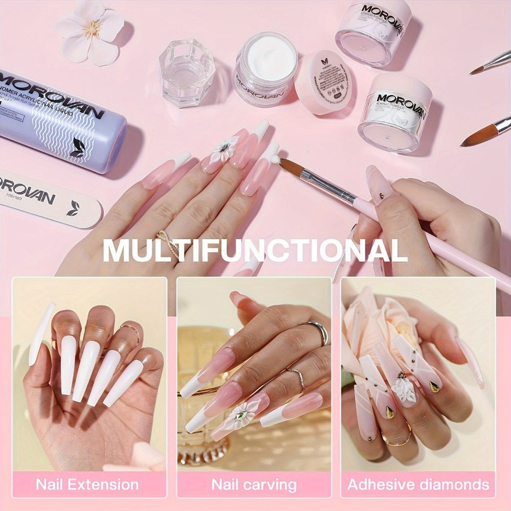 MOROVAN Super Value Nail Art Set: PINK CLEAR WHITE Acrylic Powder Combination, One Bottle Of 1.35oz Nail Liquid, A Tool Kit with Nail Clippers, And12color Glitter Powder. All-in-one Solution to Effortlessly Create Stunning Nails.Gift Advanced Nail Art