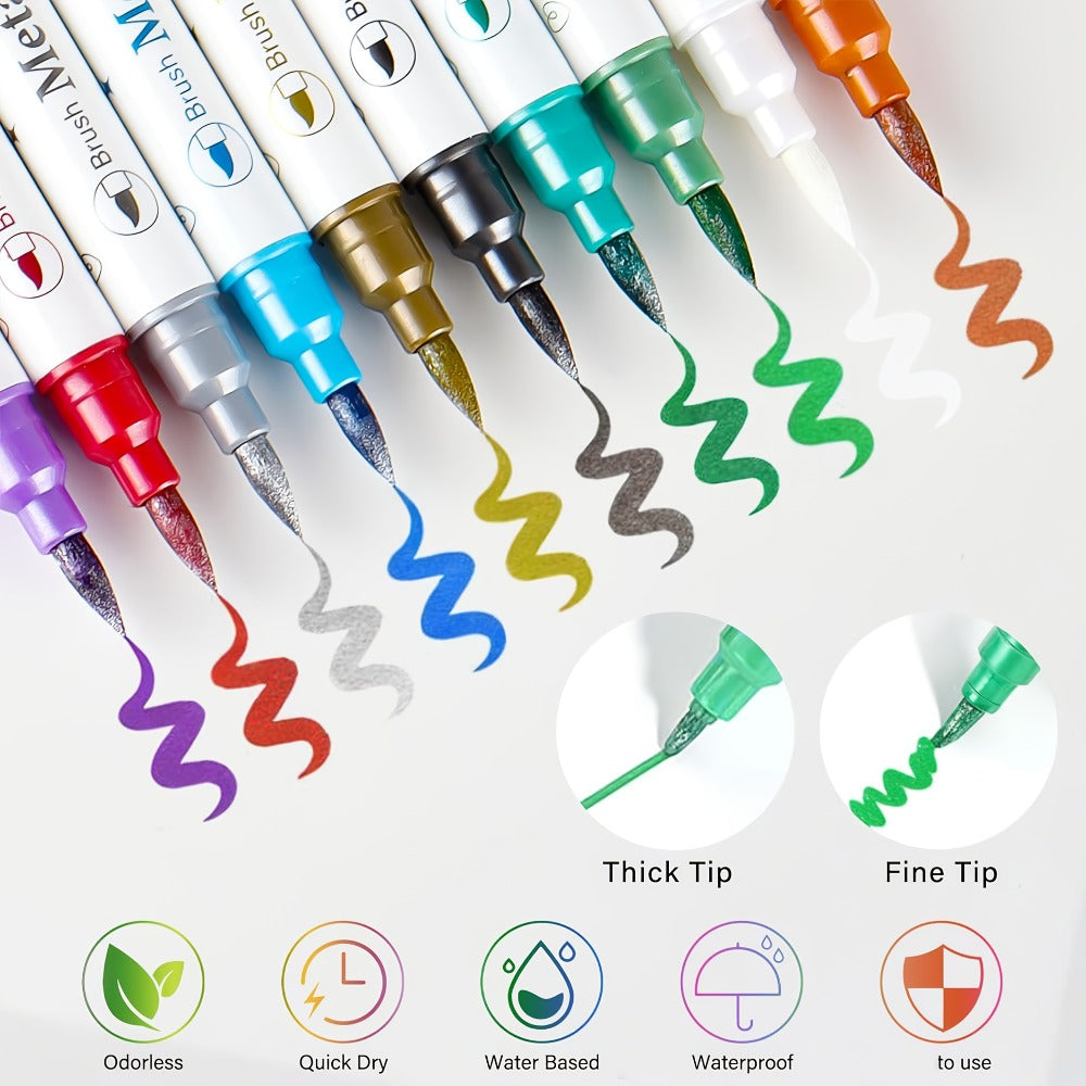 10pcs Double-ended Tattoo Pen Set + 114 Templates + Butterfly Temporary Tattoo Sticker Set Of Waterproof And Sweat-resistant Long-lasting DIY Design Tools, Easy to Remove And Washable Body Painting, The Ideal Choice for Party And Festival Gifts