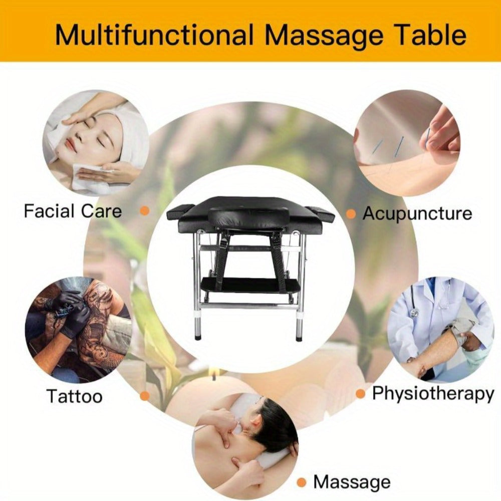 Massage Table Portable Adjustable 24" Wide Black Aluminum 3-Folding Spa Bed, Ideal for Tattoo Chair, Lash Bed, and Esthetician Massage Bed for Professionals Massage Tables Portable