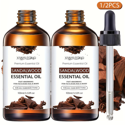 1/2 Bottles 3.38oz/1.01oz Sandalwood Essential Oil - Moisturizing Hair&Skin Care, Ideal For Massage, Shower, Skincare, Diffusion, Humidifier, Suitable For All Skin Types And Hair Types, Hair Care Essentials|Sandalwood Fragrance, Essential Oils For Hair
