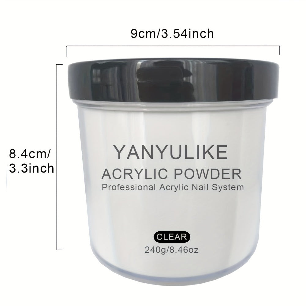Professional 8oz Acrylic Nail Powder for Instant Nails- No/ Lamp Required, Quick- Powder Suitable for Extensions, 3D Nail Art & Carving (Transparent, White, Pink, Naked Beige)