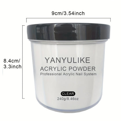 Acrylic Nail Powder 8oz Professional - No Lamp Required Clear Pink Nude White for Extensions 3D Nail Art & Carving - Fast-Set Salon Quality Powder for Beginners & Techs