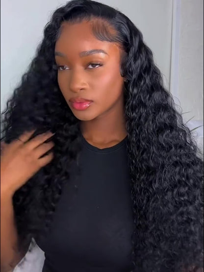 Loose Curly Lace Front Wig for Black Women — 26 Inch 13x4 Glueless Synthetic Hair, Natural Black, Heat Resistant, Hair Replacement, Long Curly Wig for Daily Wear & Party