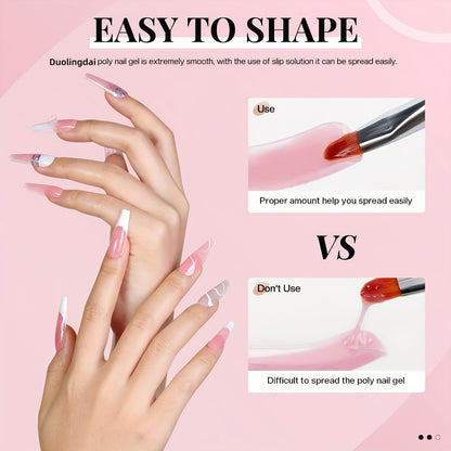 Poly Extension Gel Nail Kit 12 Colors – Semi-Permanent Hard Fiber Gel | Easy DIY Nail Extension & Protection | Beginner-Friendly Starter Set for Home Nail Care & Salon Use