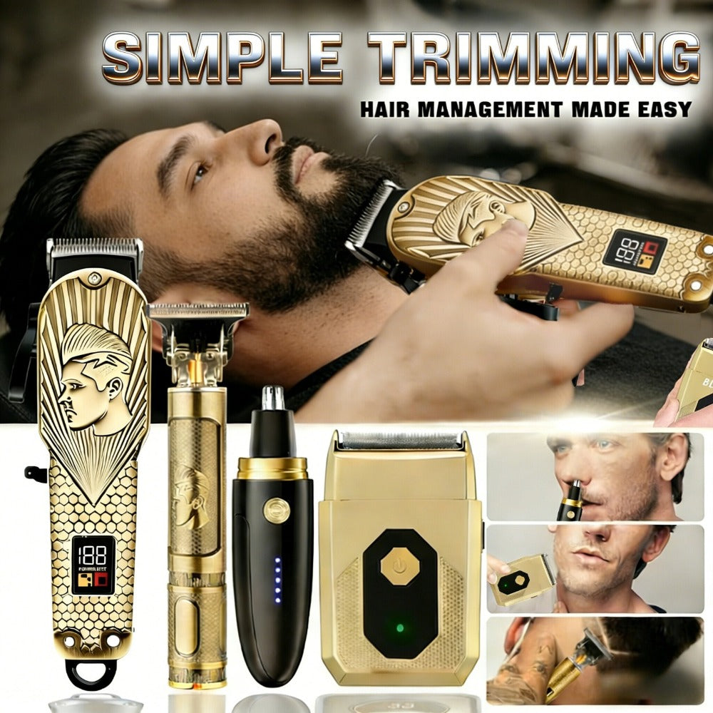 4-in-1 Cordless Men' Hair Clippers & Beard Trimmer with Electric Shaver & Nose Trimmer - Rechargeable Professional Hair Cutting System Suitable for Barbershop, Home Use, Gift for Dad, Husband, Birthday/Christmas Present - -in- Grooming Kit
