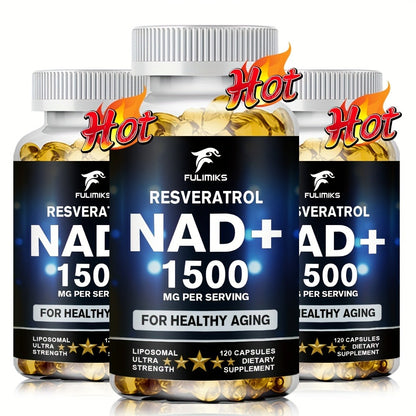 NAD+ Supplement with Nicotinamide Riboside & Resveratrol — Cellular Energy, Healthy Aging, Brain & DNA Repair Support for Men & Women, 120 Capsules