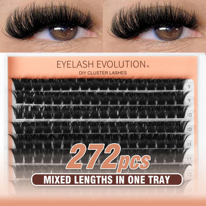 Lash Clusters 272 Pcs — D Curl Individual Eyelash Extensions 8-16mm, 100D Thick Soft Reusable DIY Cluster Lashes with Plant-Based Squalane, Voluminous Lash Extension Kit for Beginners