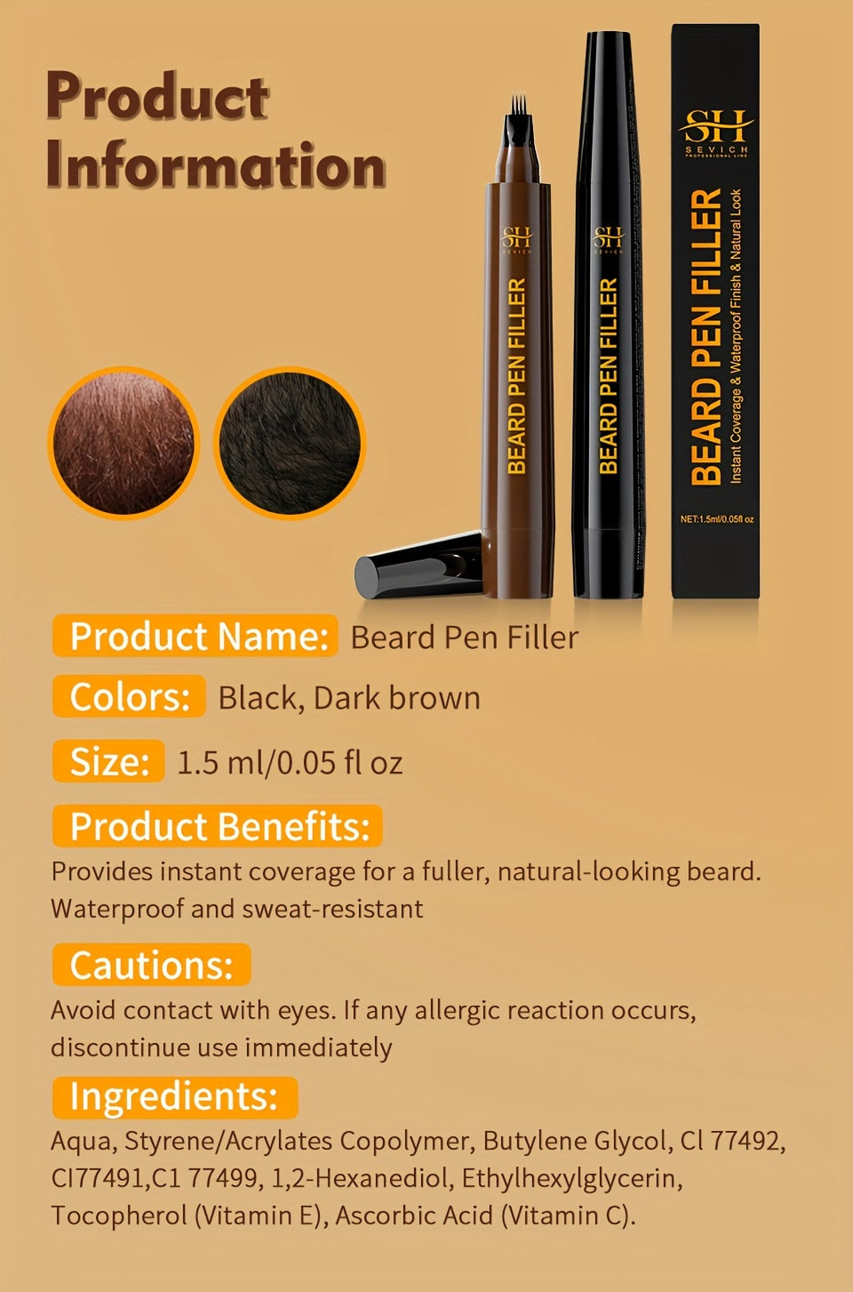 Men Beard Pen Kit, Beard Pencil Filler With Hair Brush Long Lasting Waterproof Beard Pen Father and Boyfriend'S gift Halloween dress-up