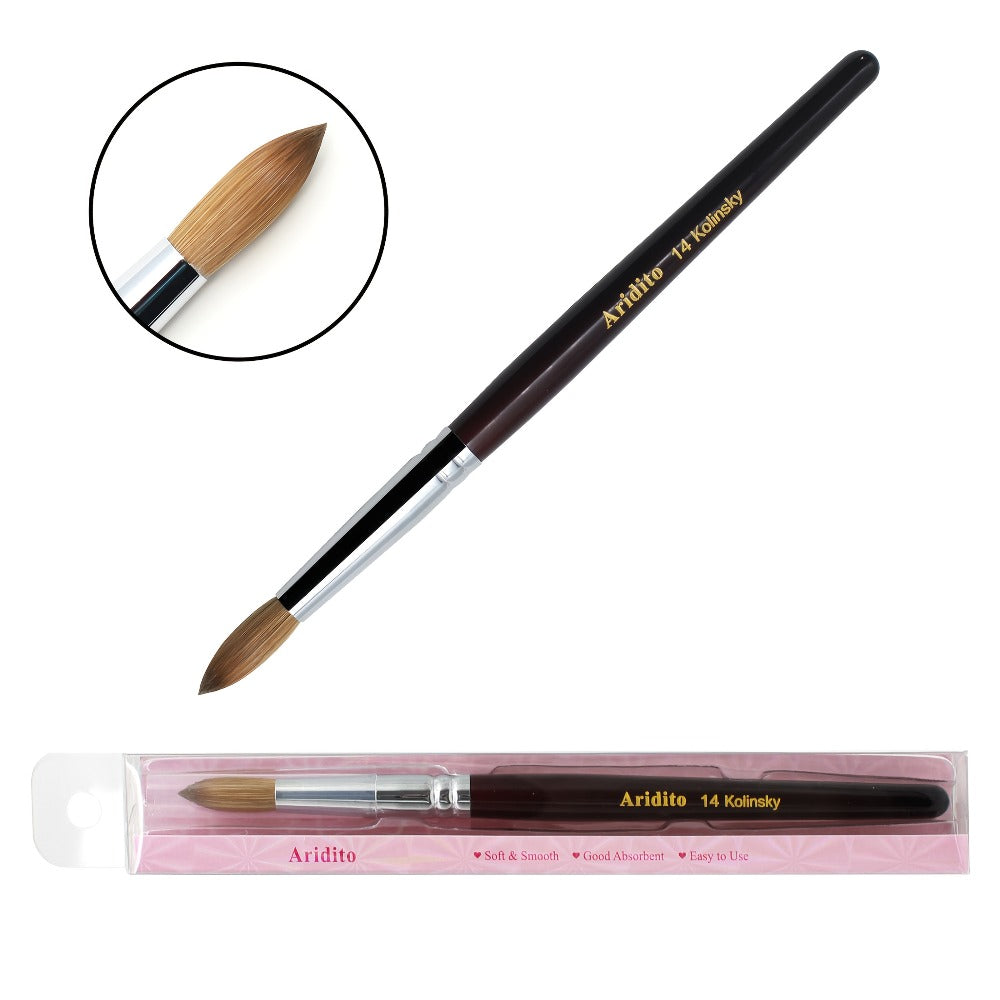 Aridito Round Head Kolinsky Acrylic Nail Art Brush Red Wine Color Wooden Handle for Professional Manicure Home Salon (Size 8 10 12 14)