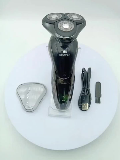 Electric Shaver for Men 3-in-1 Cordless Rechargeable - 360° Floating Rotary Beard Trimmer, Nose Hair Trimmer & Face Shaver with LED Display, USB Charging, Black