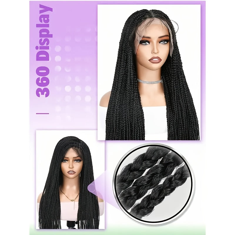 30 Inch Full Lace Braided Wig with 360° Lace Front & Back - Knotless Box Braids, High-Temperature Fiber Straight Hair, Look for, Easy to Wear for all Occasions (Weddings, Parties, Daily Use) - Braided Hair Wig for darker