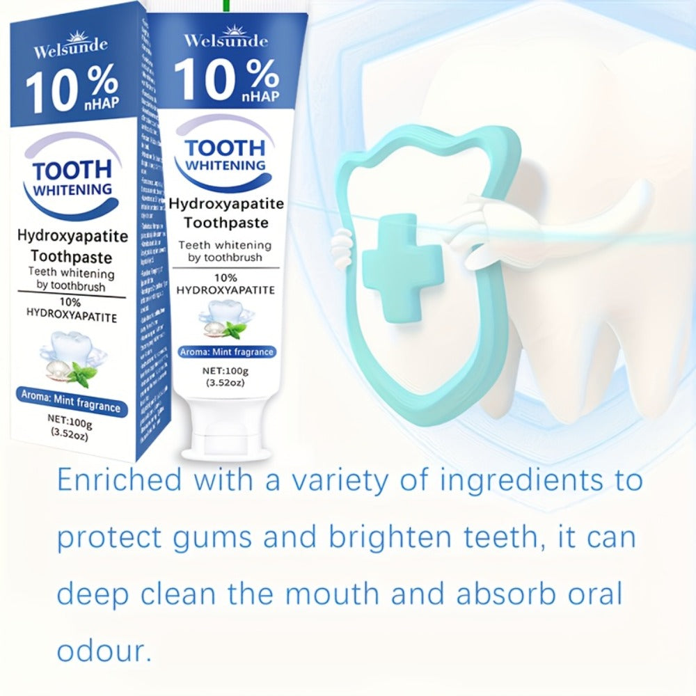 2pcs 10% Hydroxyapatite Toothpaste for Deep Cleaning & Brighter Smile, Hydroxyapatite Toothpaste - European Formula with Minty Fresh Breath, Gentle on Gums, Ideal Oral Hygiene Gift for Women & Men, suitable for everyday, Dental Care, Refreshing