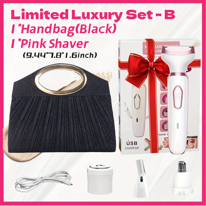 Electric Razor for Women 4-in-1 Rechargeable Grooming Kit - Lady Shaver Bikini Trimmer for Face Nose Legs Underarm Wet Dry Painless Hair Removal Portable Gift Set