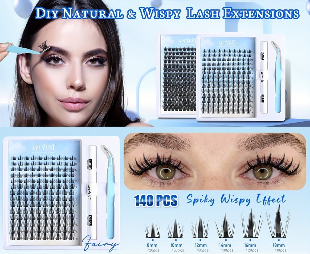 Fairy Lash Clusters Kit, 8mm-18mm Manga C Curl Anime Eyelash Extension Kit Individual Spike Lashes Volume Natural With Spikes Wet-Look Spiky