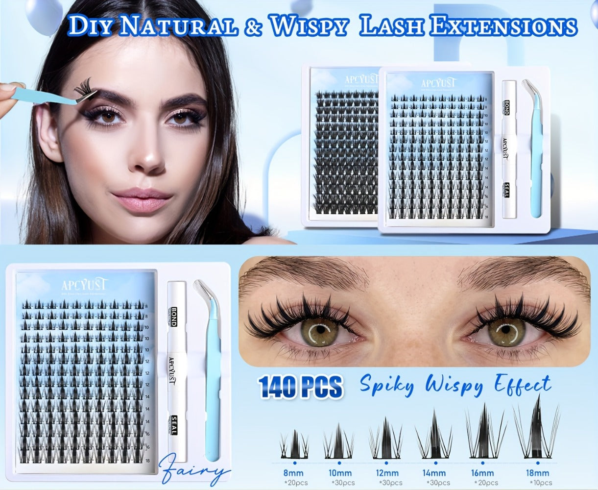 Fairy Lash Clusters Kit, 8mm-18mm Manga C Curl Anime Eyelash Extension Kit Individual Spike Lashes Volume Natural With Spikes Wet-Look Spiky