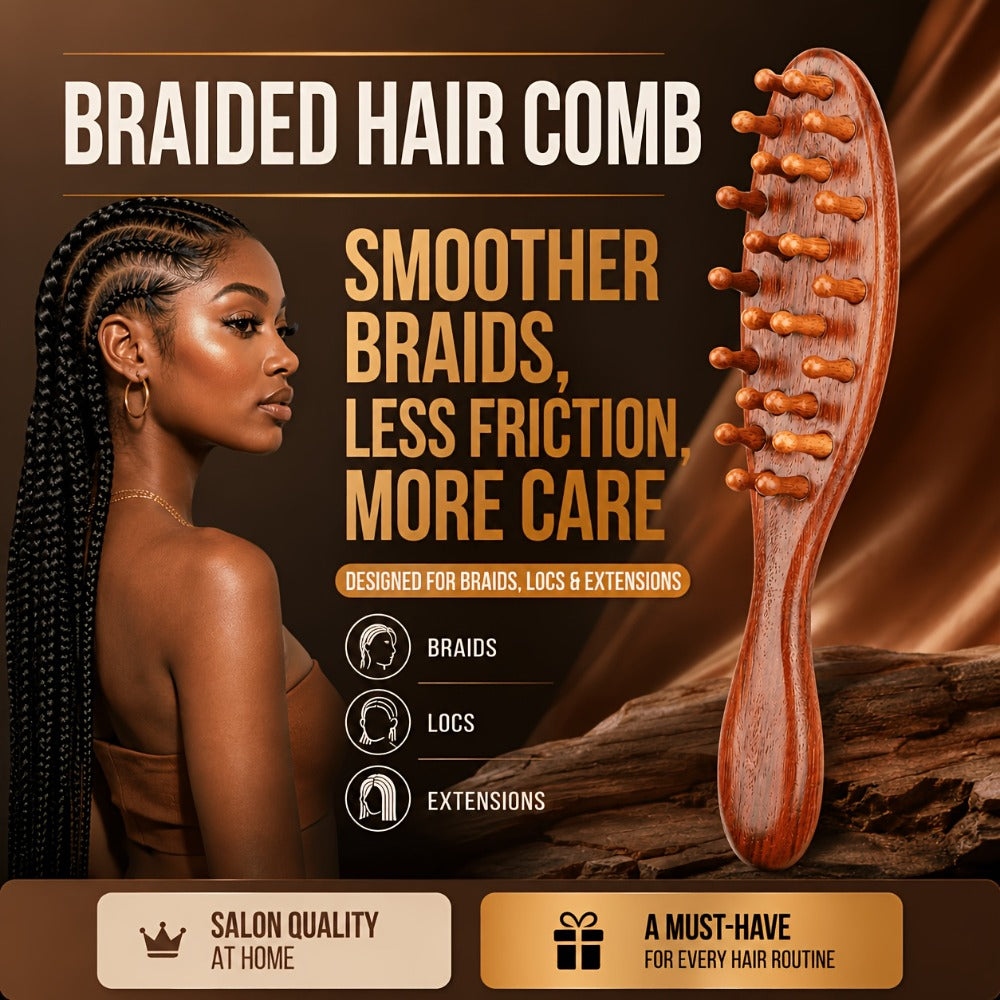 Goiple Wooden Loc Comb&Comfortable Scraping Massage Tools Ergonomic Wide Tooth Comb for Dreads, Detangling & Massage Hair Styling Tool for Curly Hair, Locs, Twists And Braids, Styling Tool for Men, Women, Suitable for All Hairstyles, Braid Hair Brush